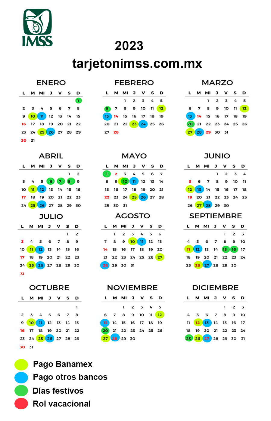 Calendario IMSS 2023 Días De Pago