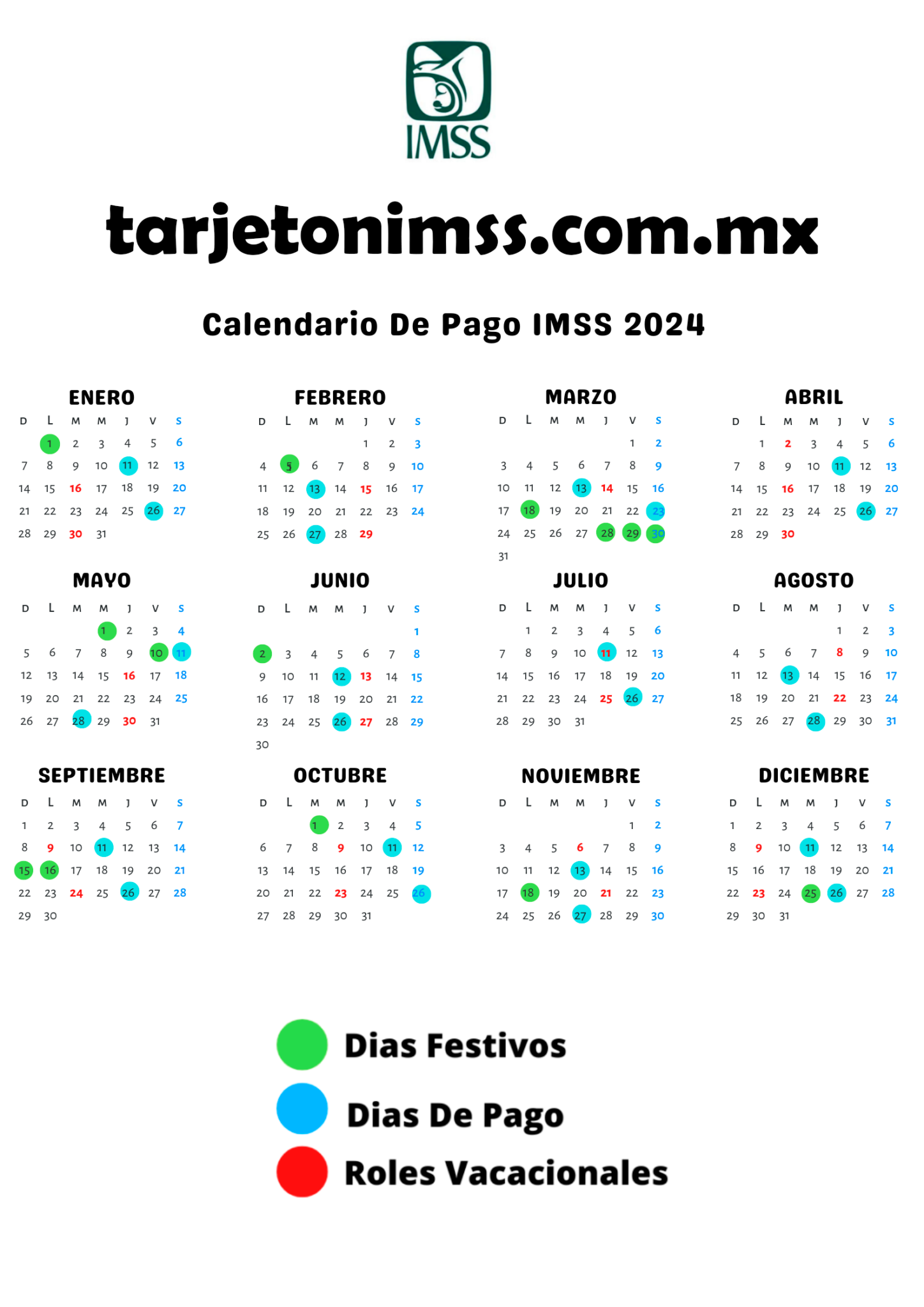 Calendario IMSS 2024 Días De Pago